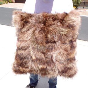 real BLENDED RACCOON FUR throw accent pillow 19"x19" (cover only), brown/beige